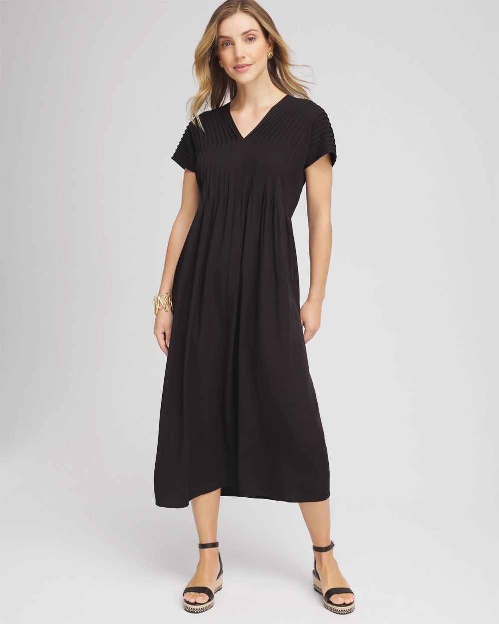 Silk-Twill Popover Midi Dress