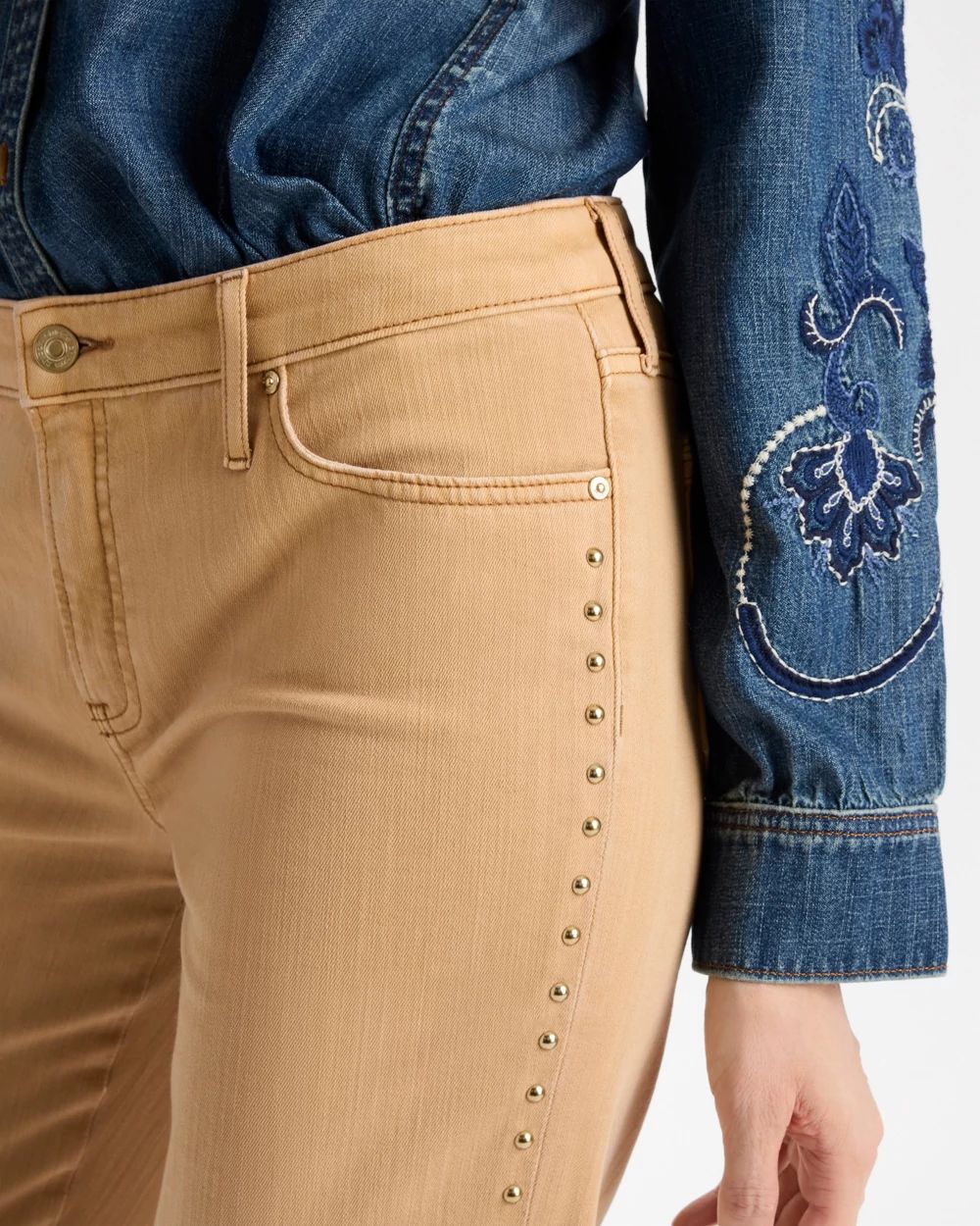 Studded Girlfriend Straight Ankle Jeans click to view larger image.