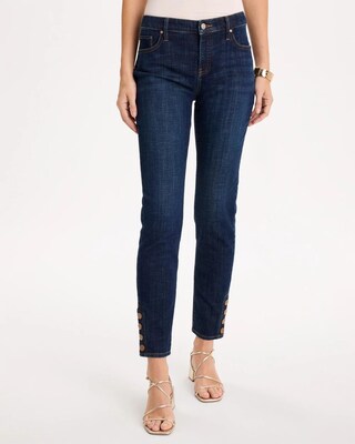 Girlfriend Slim Faux Leather Hem Ankle Jeans click to view larger image.