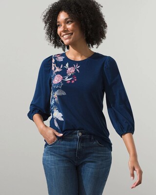 Embroidered 3/4 Sleeve Tee