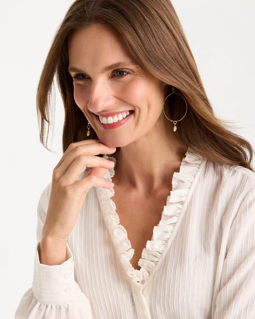 Striped Pleat Neck Blouse