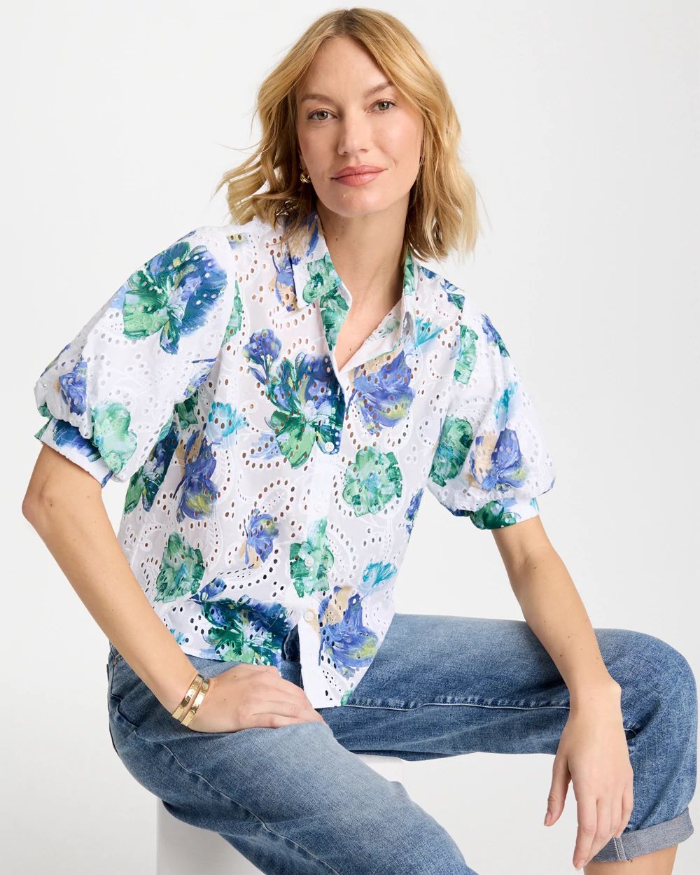 Floral Paisley Eyelet Blouse click to view larger image.