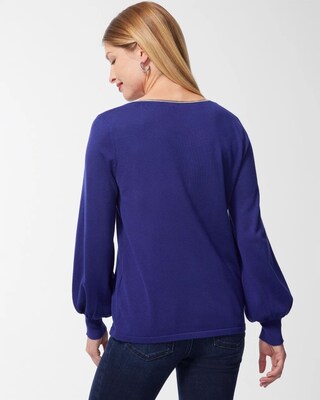 Caviar Trim V-Neck Pullover Sweater click to view larger image.