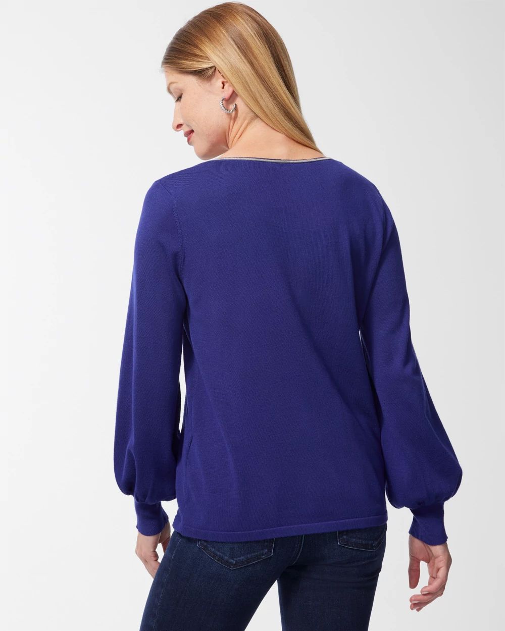 Caviar Trim V-Neck Pullover Sweater click to view larger image.