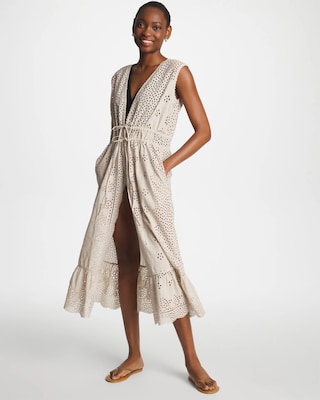 Woven Eyelet Swim Cover-Up Dress