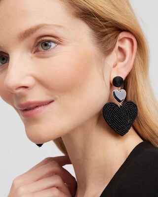 Black Heart Seed Bead Earrings