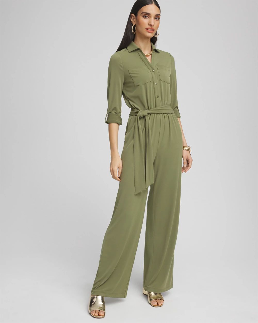 Petite Belted Jersey Maxi Jumpsuit