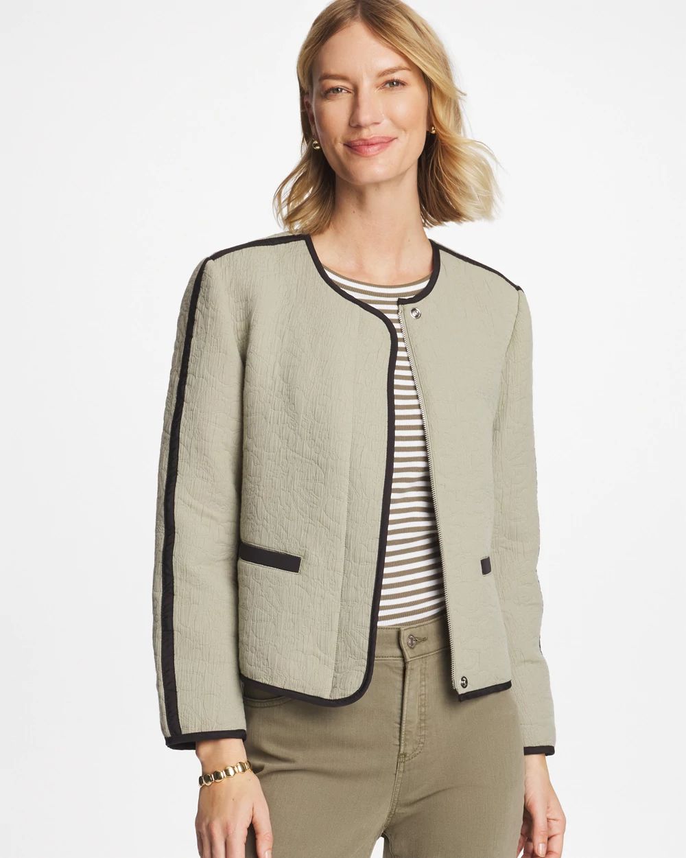 Collarless Quilted Box Jacket