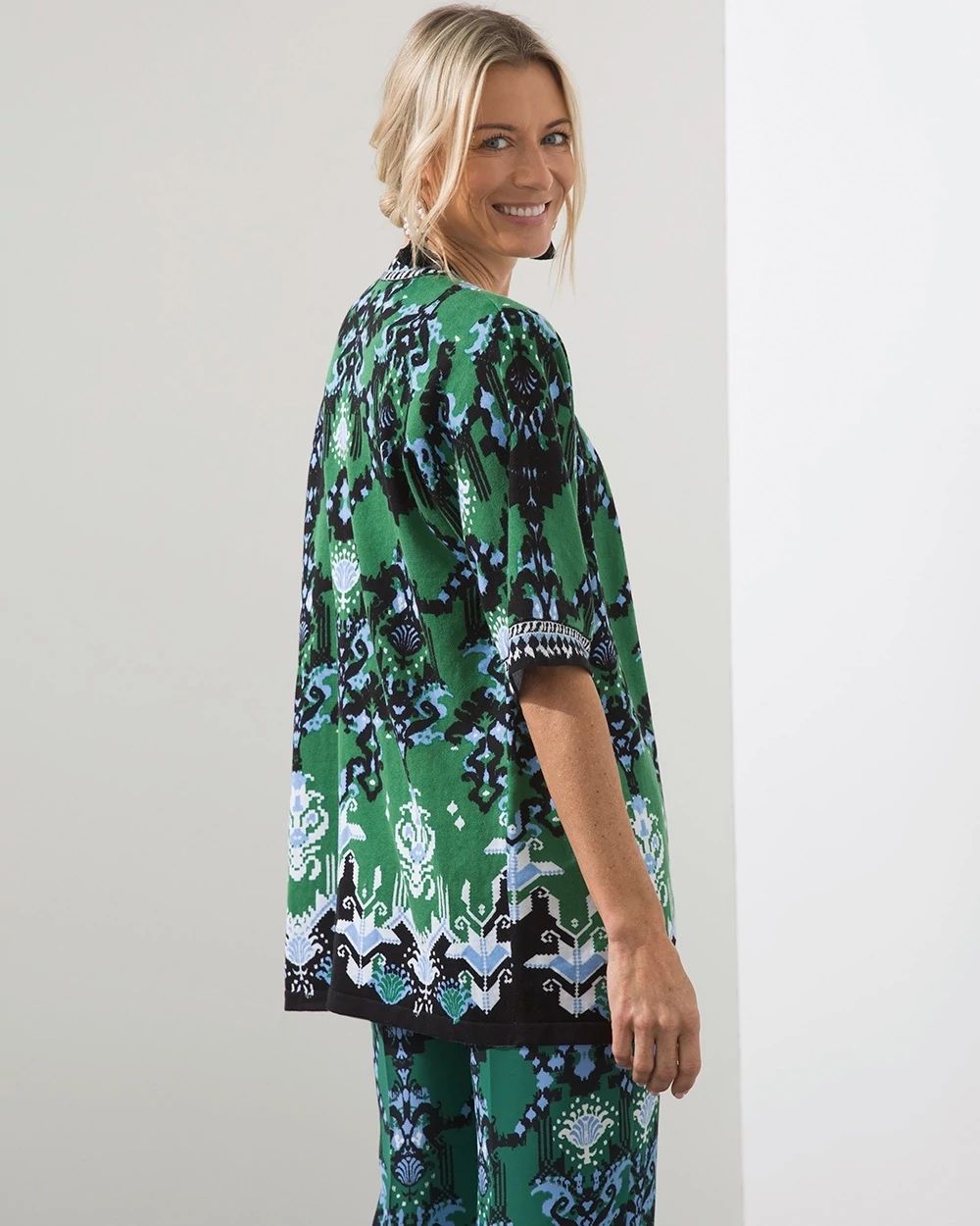 Linen-Blend Ikat Jacquard Kimono