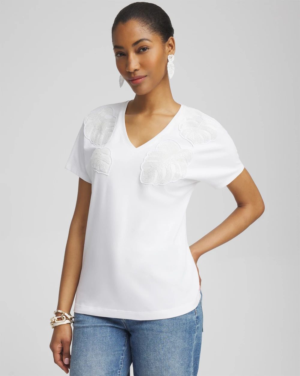 Beaded Cotton Stretch Tee