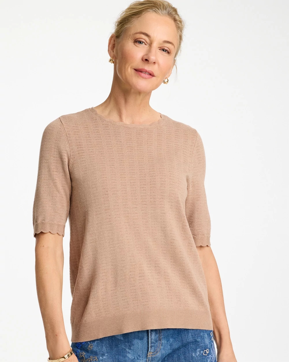 Ella Crewneck Pointelle Pullover Sweater, photo 1 of 5