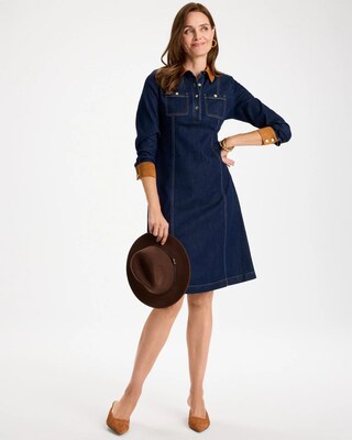 Denim Faux Suede Detail Dress click to view larger image.
