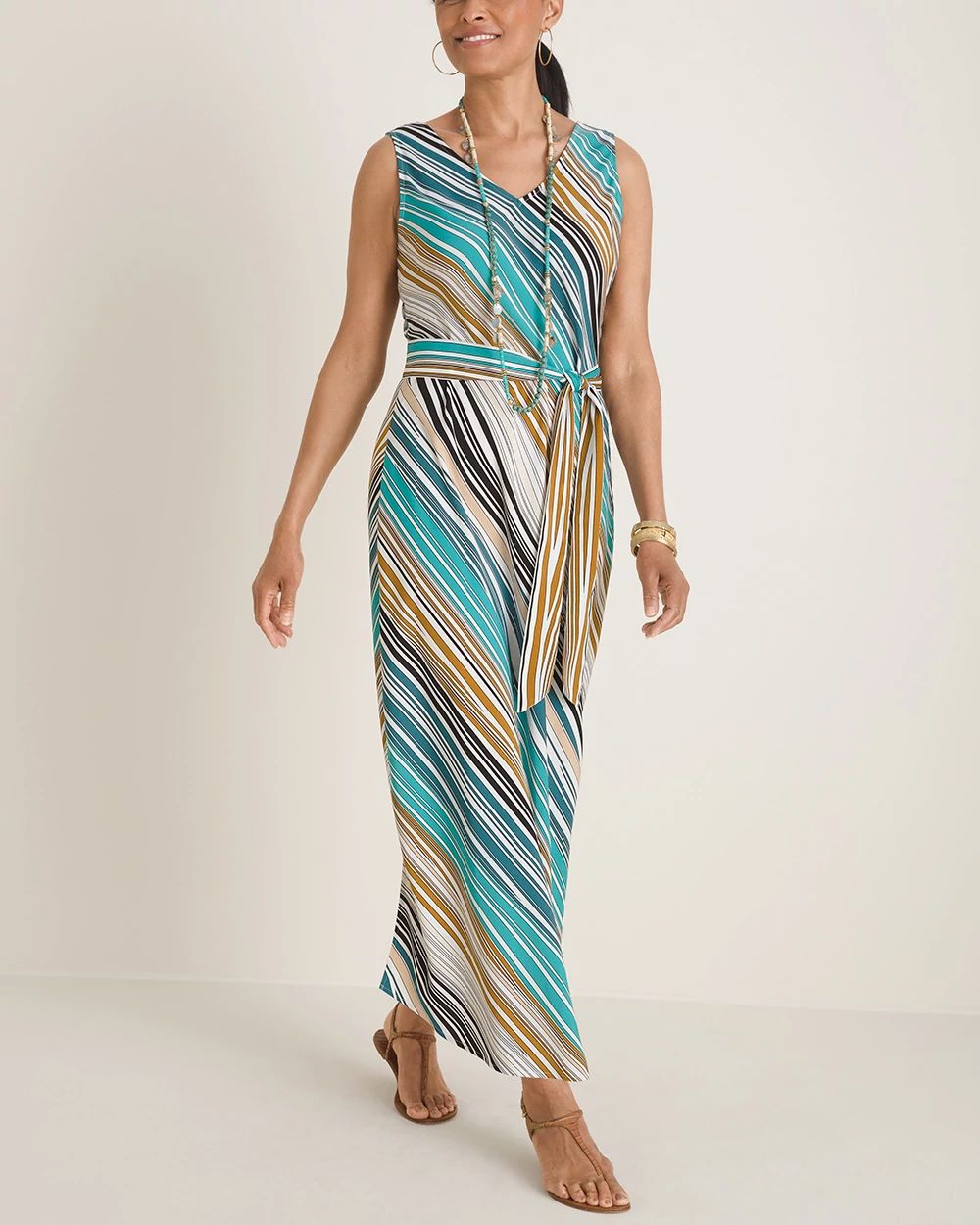 Sleeveless Stripe Midi Dress