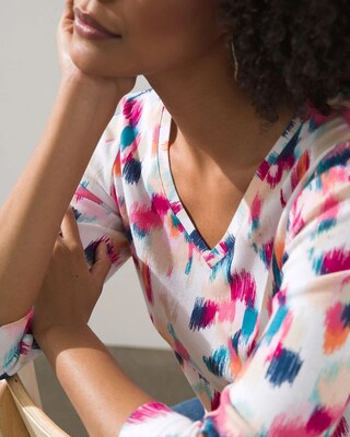 Pima Abstract Floral V-Neck Tee