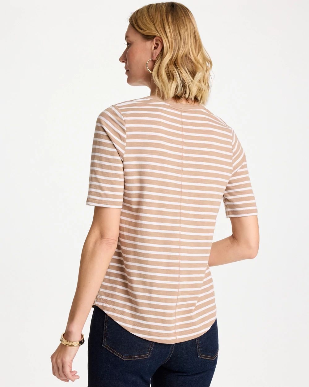 Striped Cotton Slub V-Neck Tee click to view larger image.