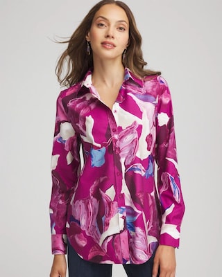 No Iron™ Floral-Paint-Print Shirt