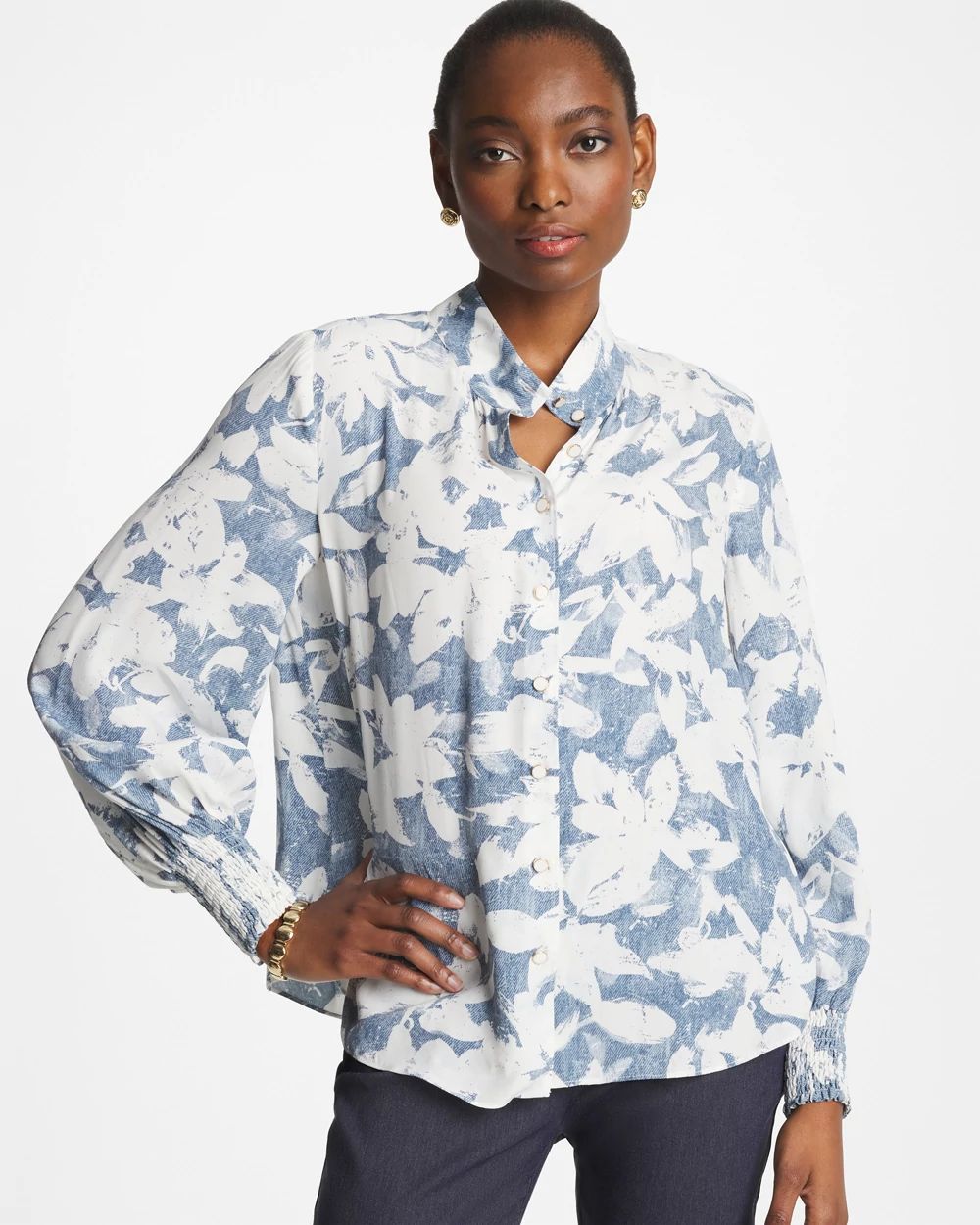Faux Silk Mockneck Blouse