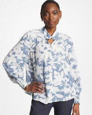 Faux Silk Mockneck Blouse