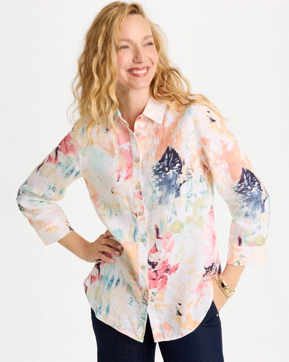 No Iron Linen Printed Shirt