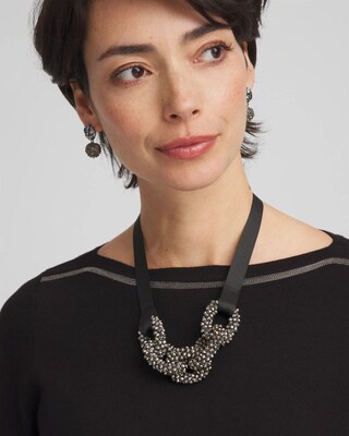 Beaded Chain Ribbon Necklace click to view larger image.