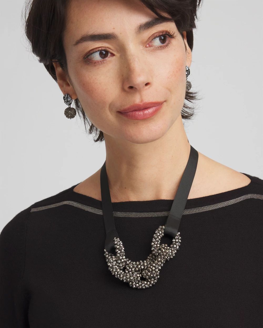 Beaded Chain Ribbon Necklace