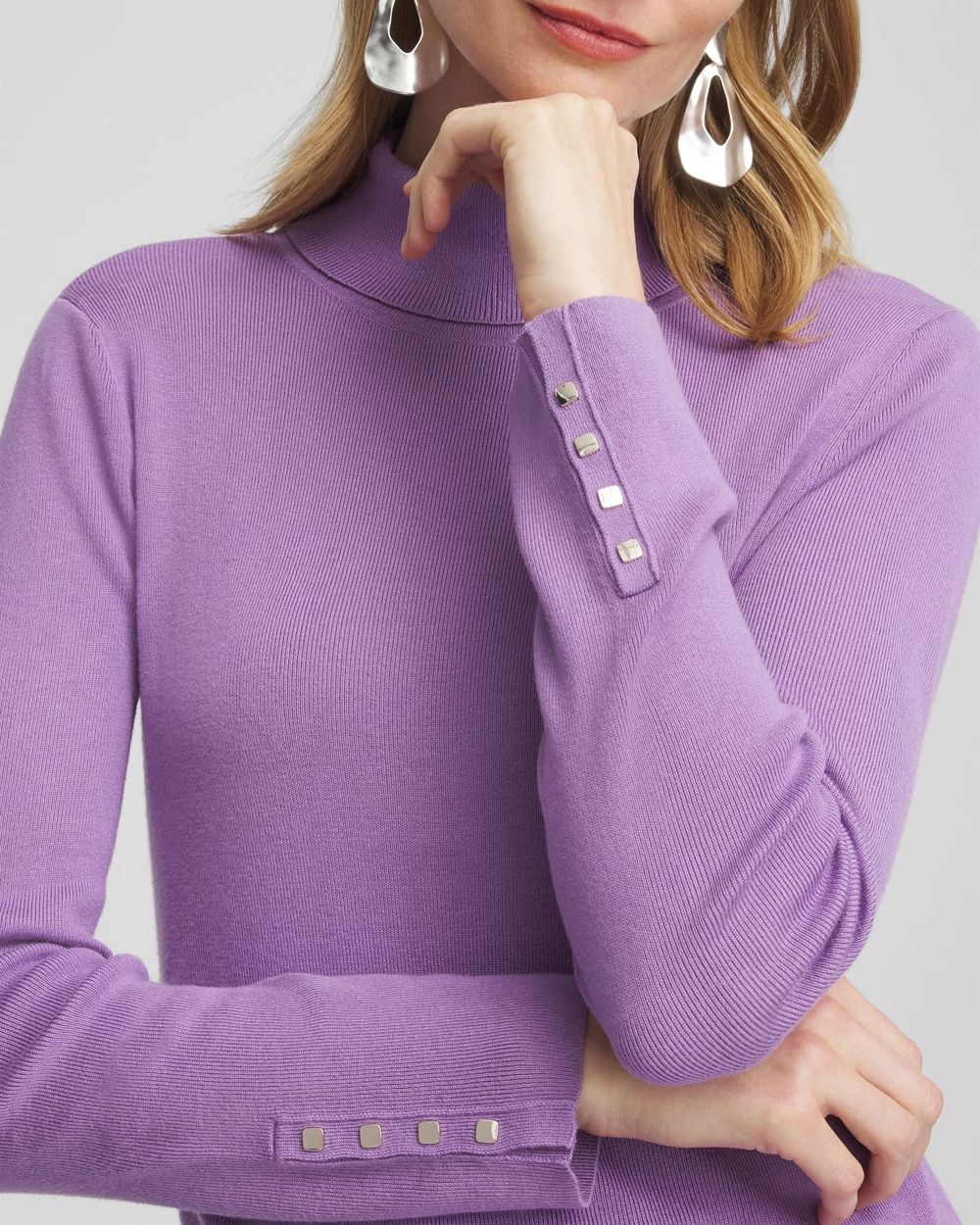 Ecovero™ Button Cuff Turtleneck Sweater