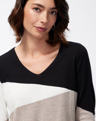 Spun Rayon Colorblock V-Neck Sweater