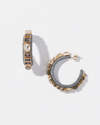 Rhinestone Hematite Tone Hoops
