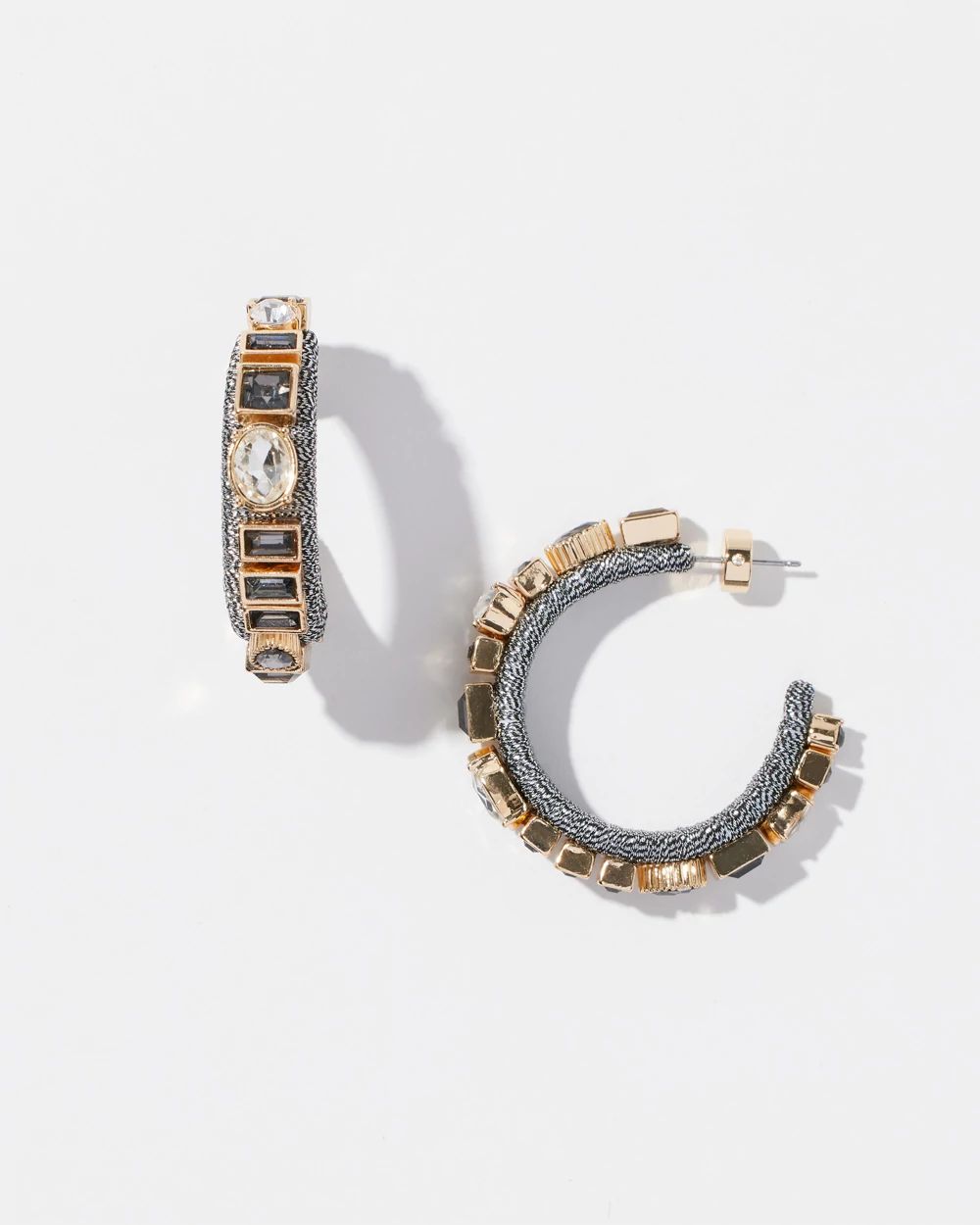Rhinestone Hematite Tone Hoops