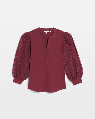 Split Neck Lace Sleeve Top click to view larger image.