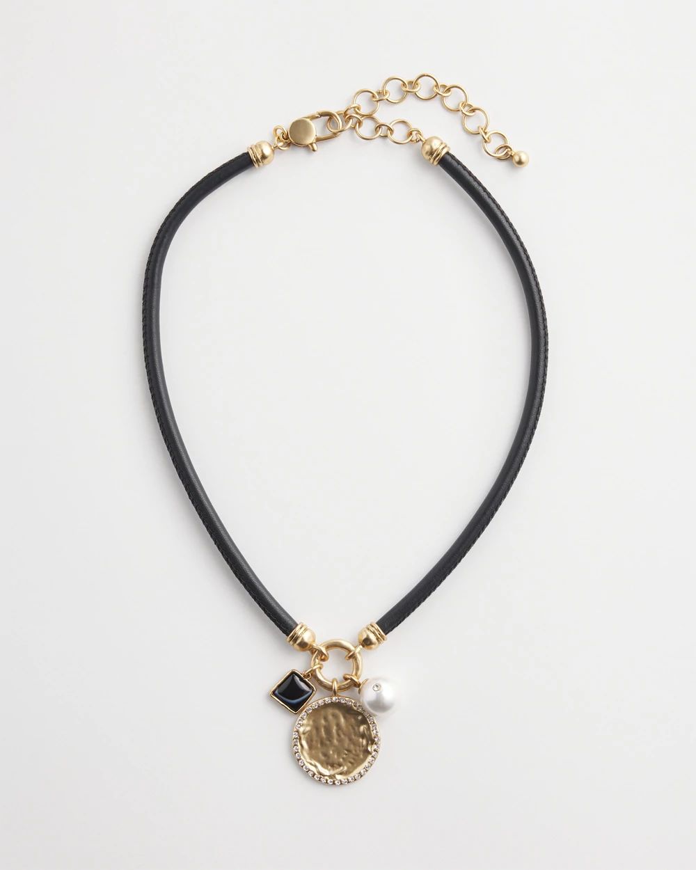Black Leather Collar Charm Necklace