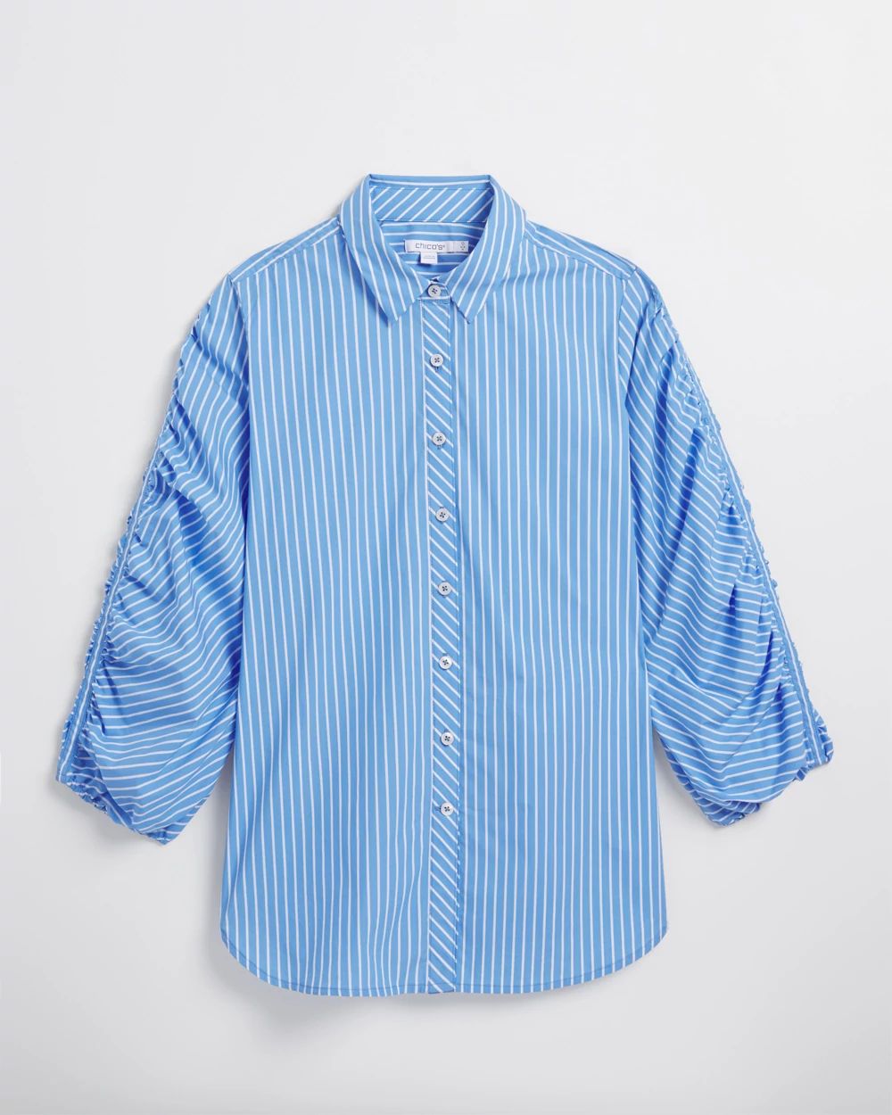 Poplin Stripe Ruched Sleeve Shirt