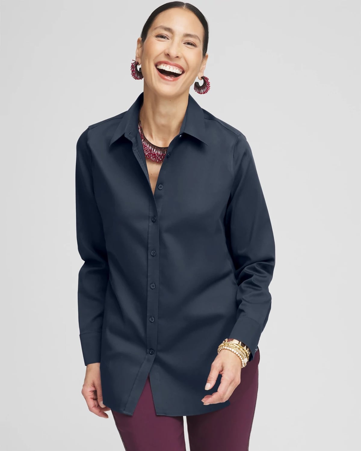 Chico's No Iron Fall Stretch Shirt In Blue In Blue