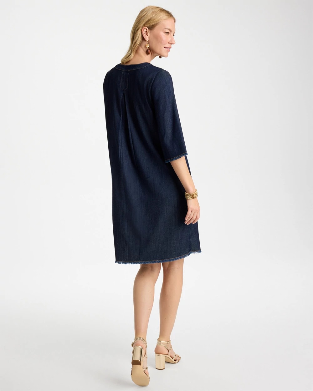 Denim Frayed Knee-Length Dress