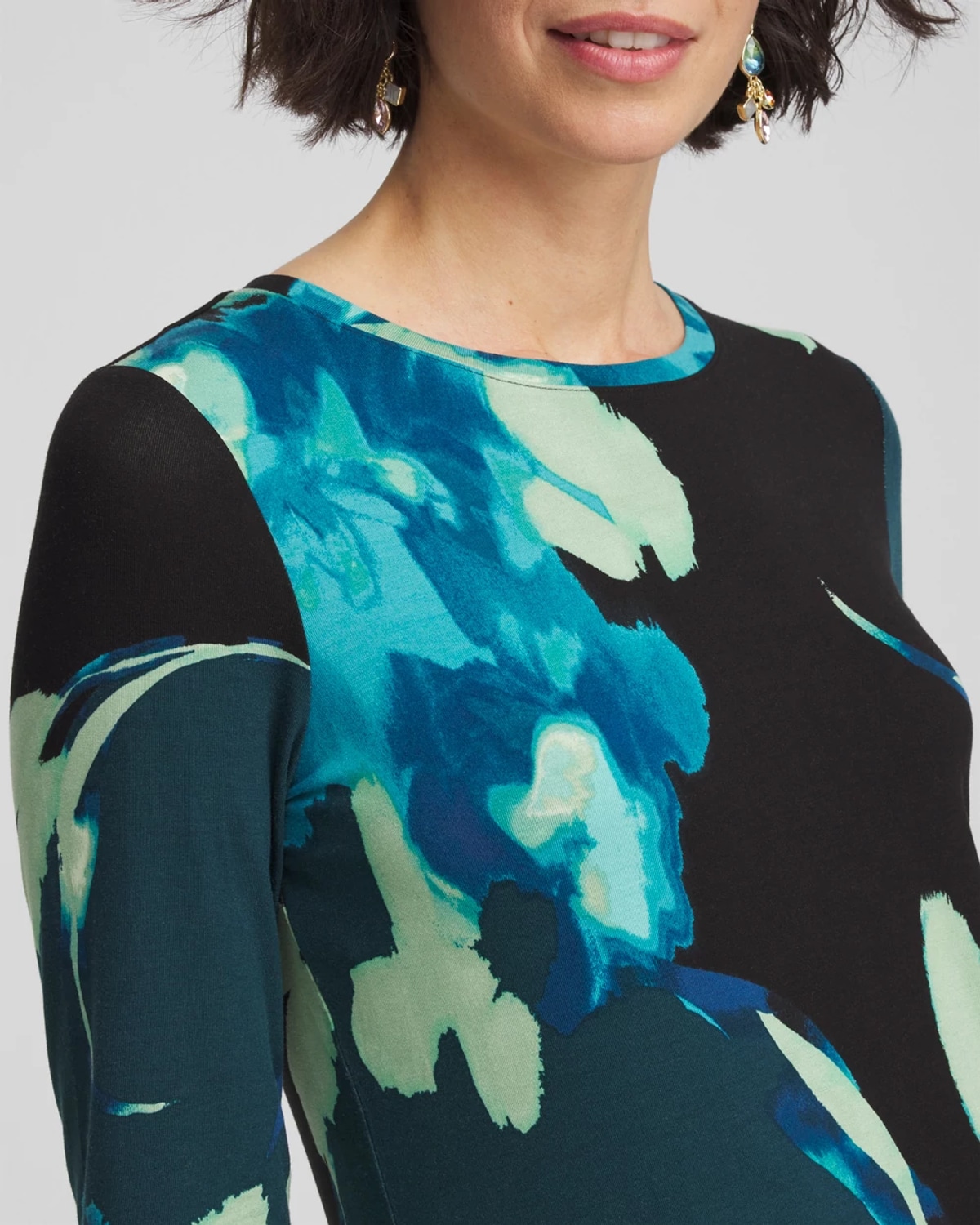 Chico's Touch Of Cool Crewneck Layering Tee. In Black In Black