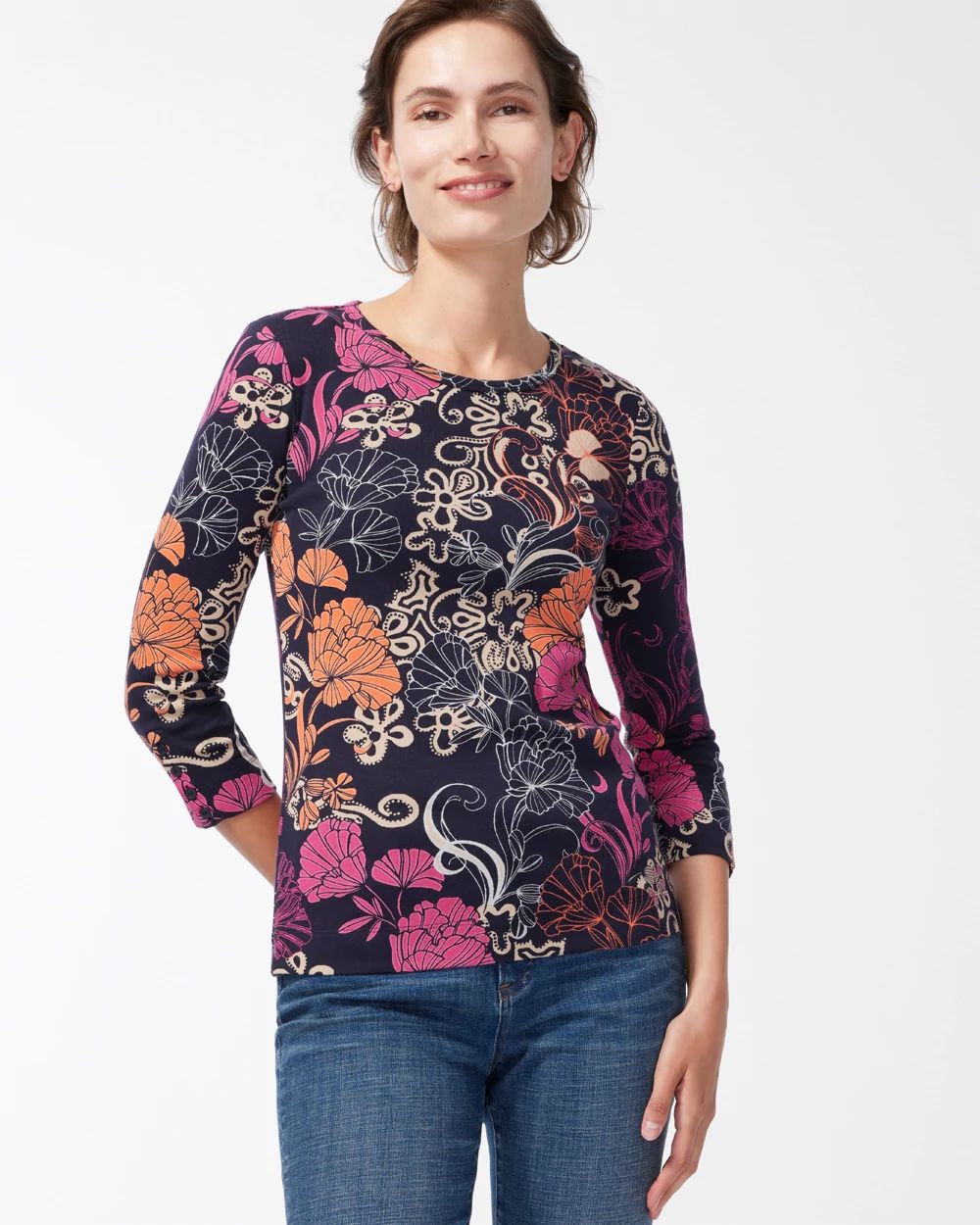 Pima 3/4 Sleeve Floral Everyday Tee