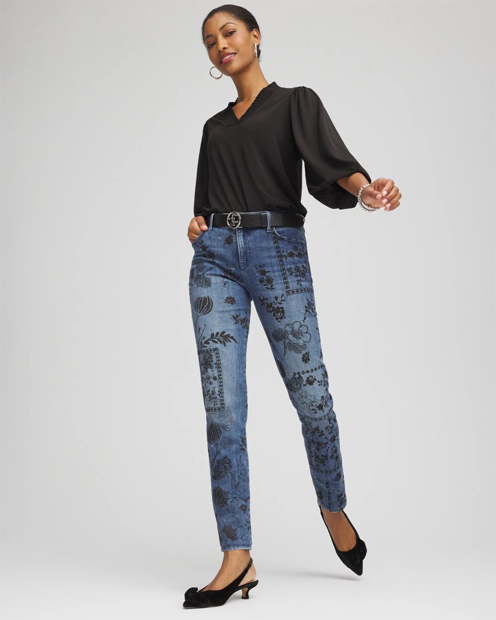 Mixed-Media Girlfriend Slim Ankle Jeans
