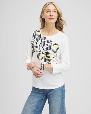 Embroidered 3/4 Sleeve Tee