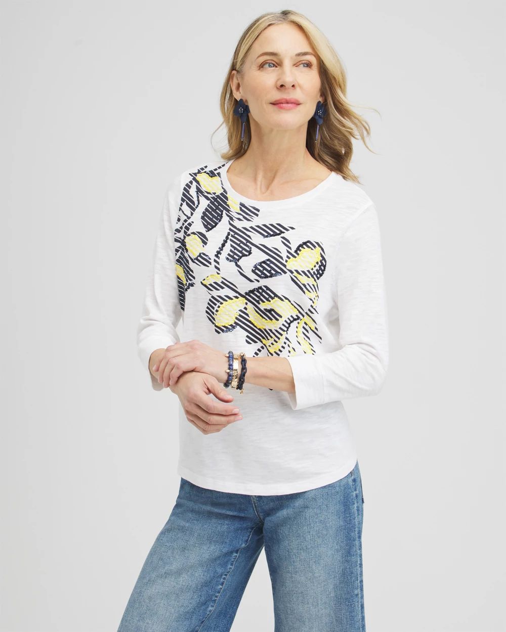 Embroidered 3/4 Sleeve Tee