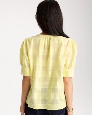 Cotton Plaid Elbow-Sleeve Shirt click to view larger image.