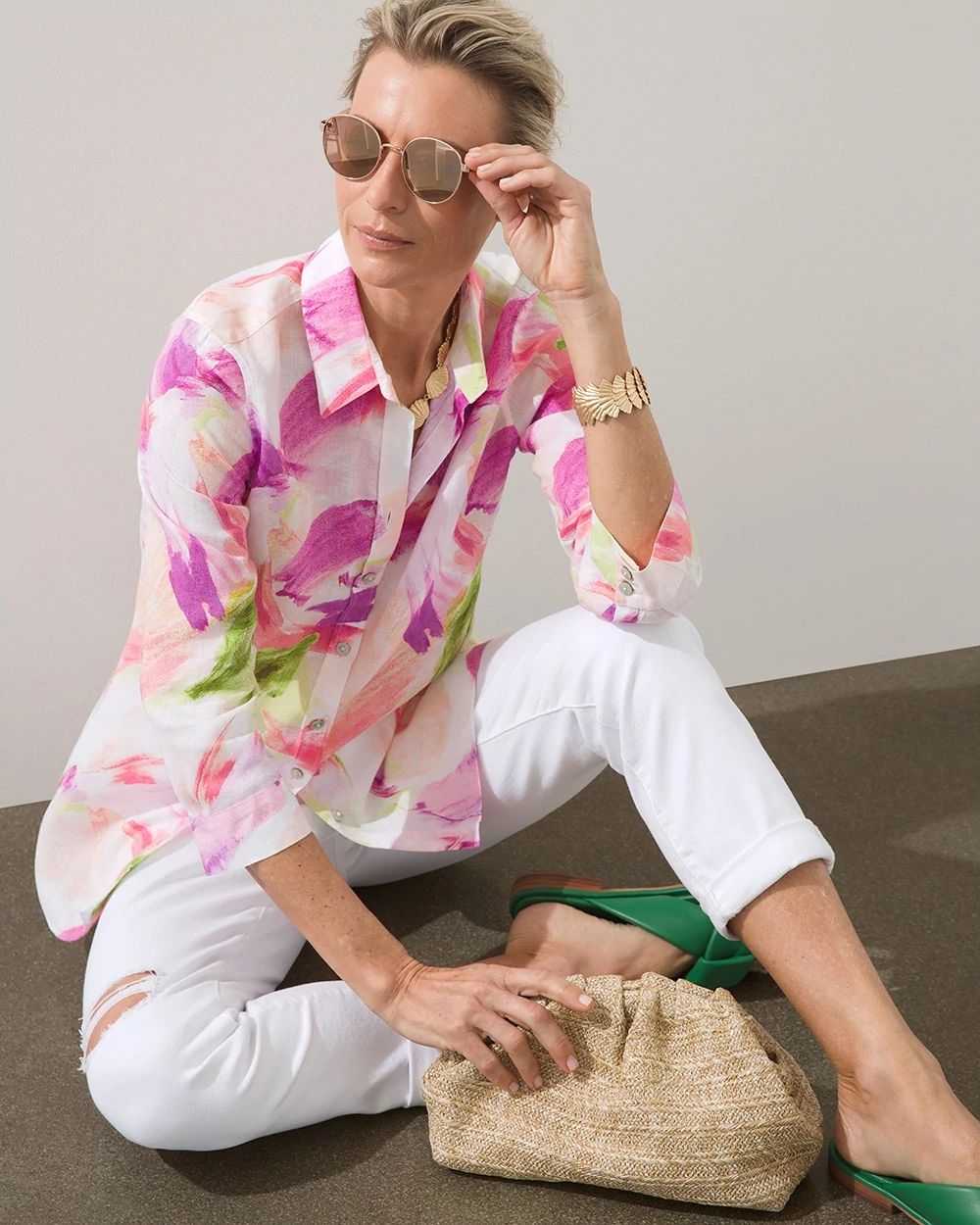 No-Iron Linen Floral Shirt