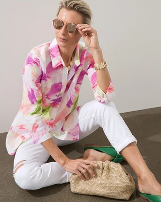 No-Iron Linen Floral Shirt
