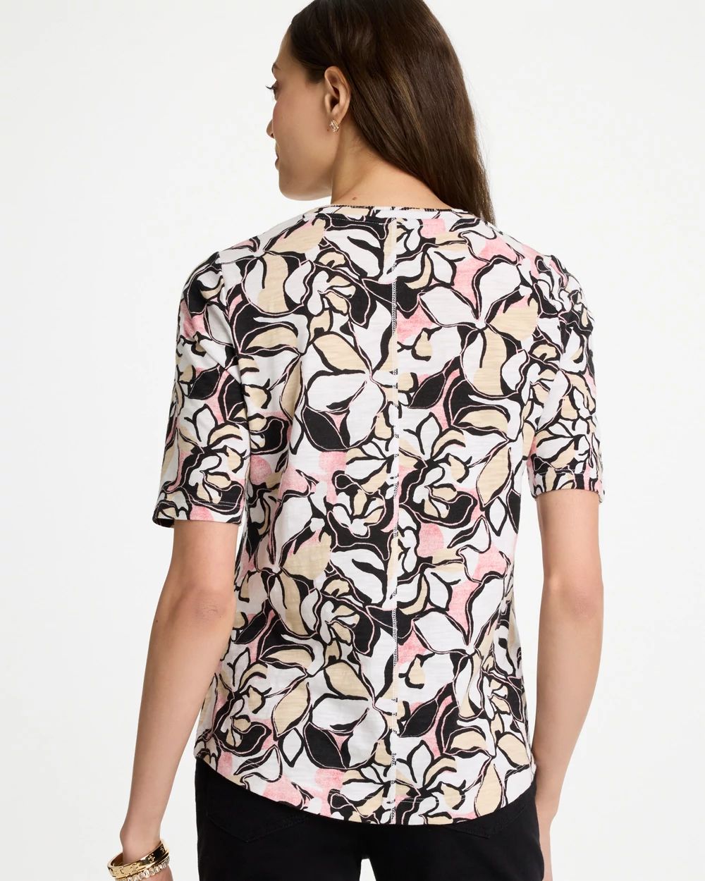 Printed Cotton Slub V-Neck Tee click to view larger image.