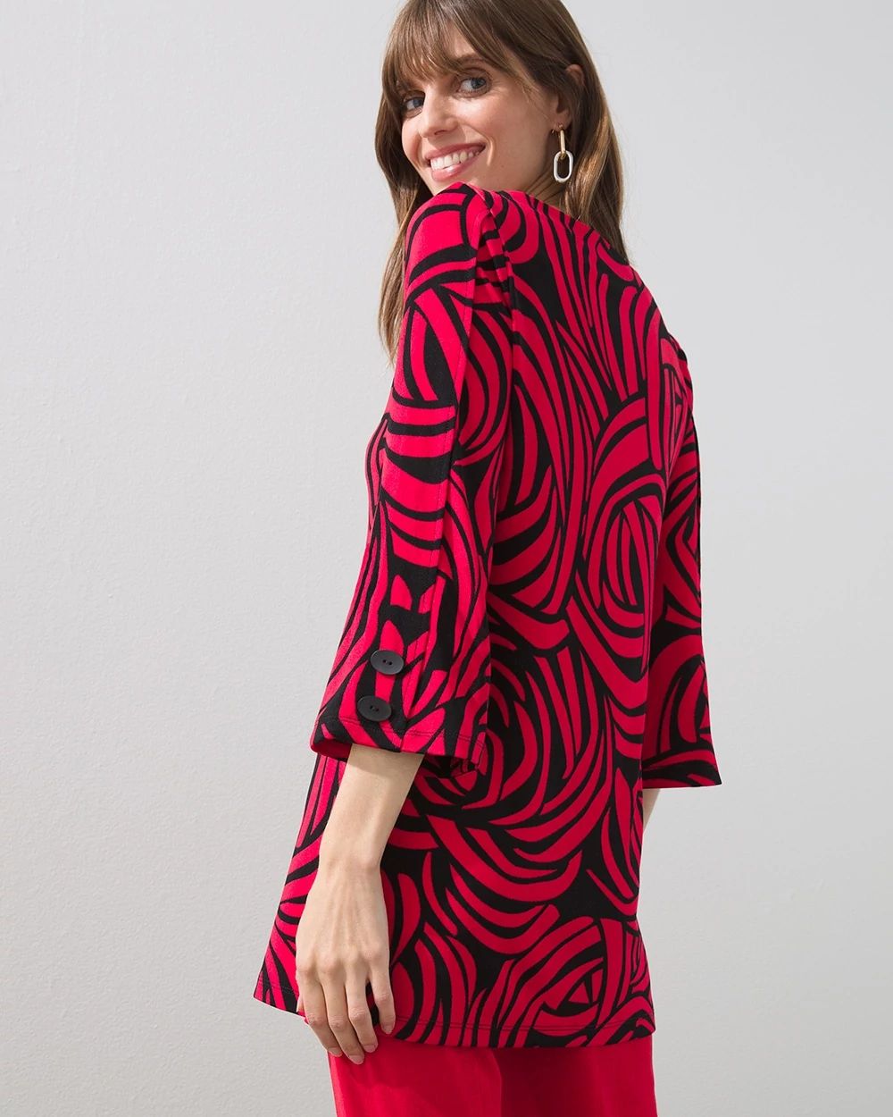 Travelers Print Button Sleeve Tunic