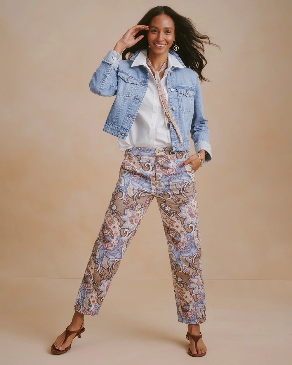 012345！Boyfriend Cotton Pants Printed Cotton Twill Barrel Pants | Chico's