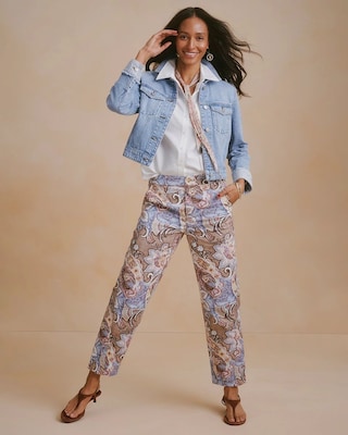 Printed Cotton Twill Barrel Pants