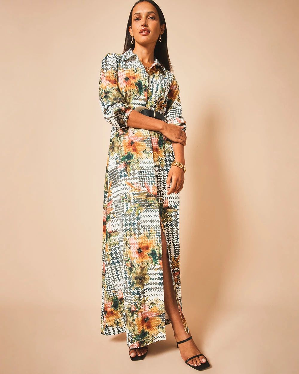 Artisinal Floral Print  Maxi Shirtdress