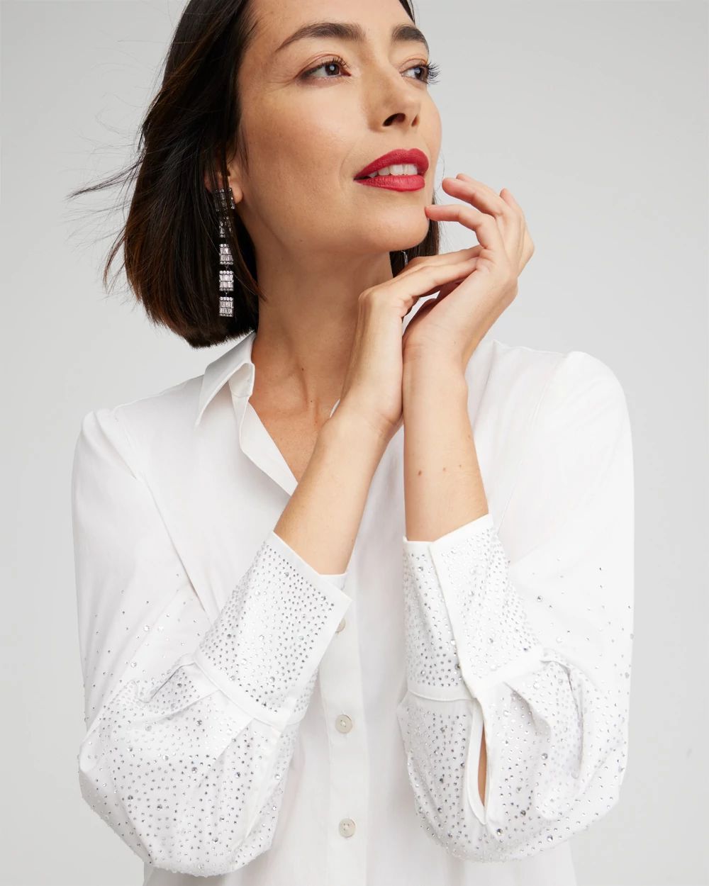 Poplin Embellished Sleeve Shirt