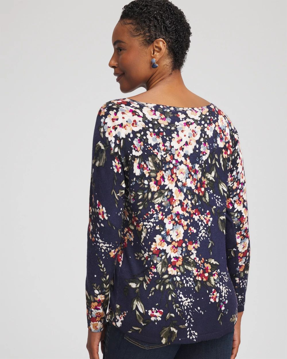 Ella Floral Ribbed-Bateau Pullover Sweater