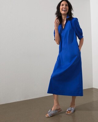 Eyelet Puff Sleeve Midi Dress